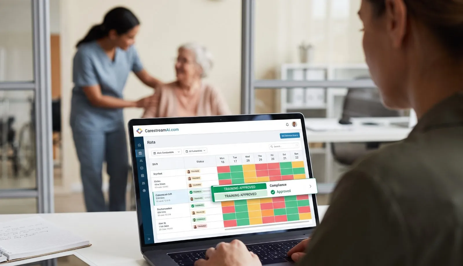 An image of a person using CareStream to run their training matrix